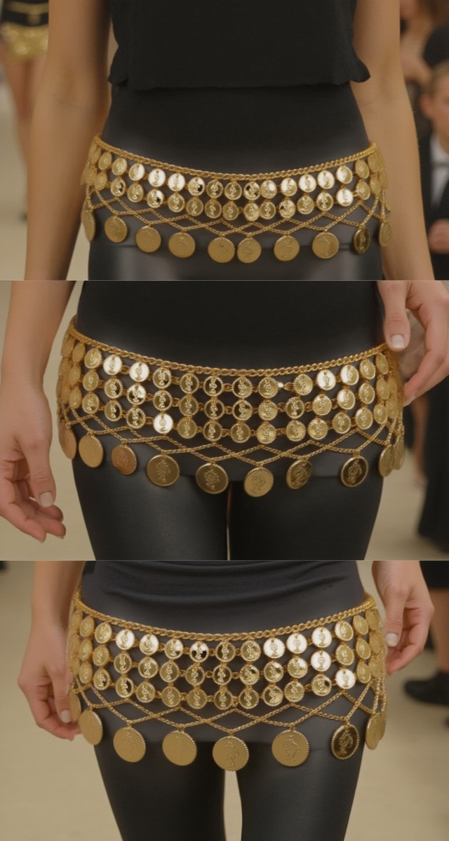 Women Gold Metal Chain Ethnic Belly Dance Greek Coin Greece Charm