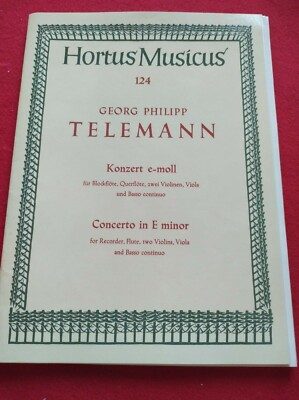Telemann Konzert e-Moll Blockflöte Flöte zwei Violinen Viola Basso Continuo 124