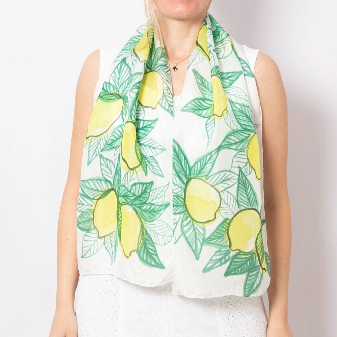 Lemon Print White Silk Scarf Hand Painted Amalfi Italy Summer Scarf 14X53