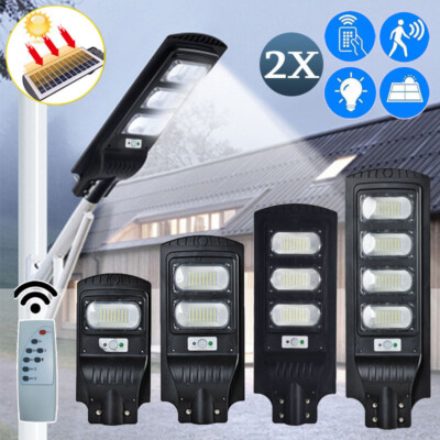 2X LED Solar Street Lamp with Pole High Power Cool White Waterproof Garden Lamp