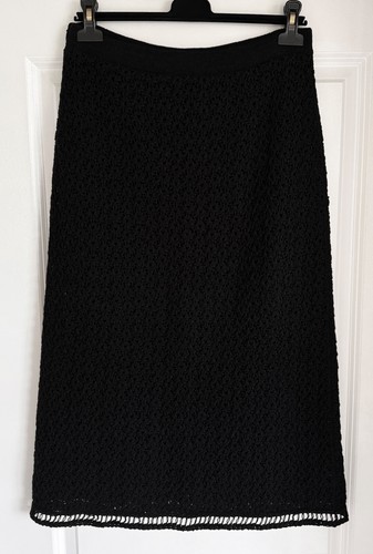 CHANEL 20P BLACK CROCHET KNIT CAMELLIA CC BUTTONS MIDI SKIRT 44 - Picture 5 of 15