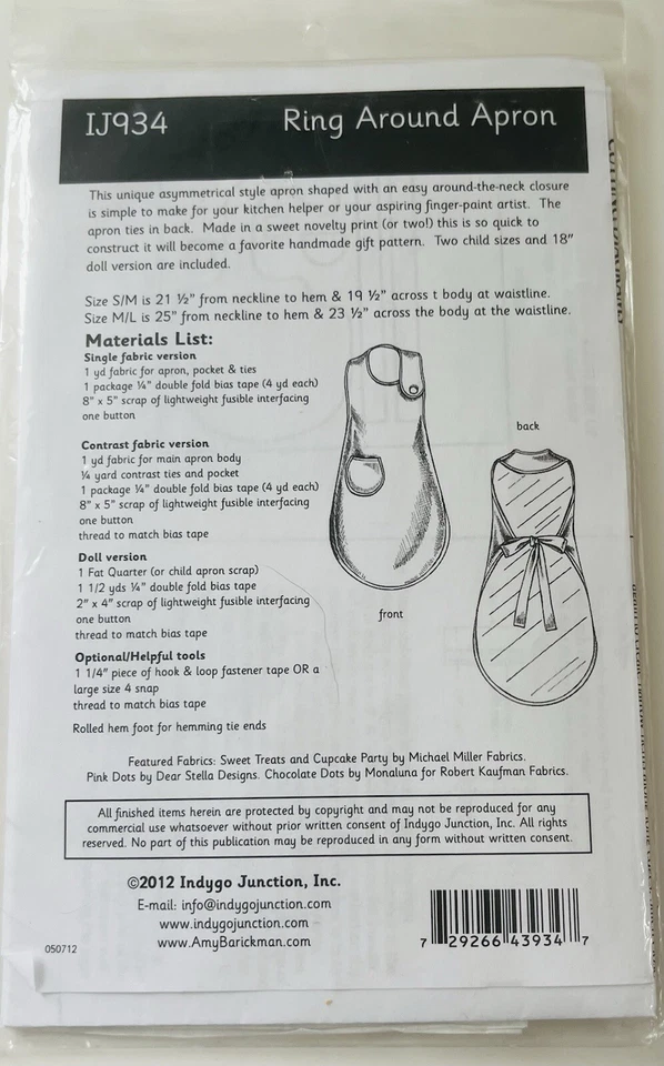 Indygo Junction RING AROUND APRON Cupcakes Pattern for Children & 18" Doll IJ934 - Image 3 of 4