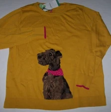 NWT Joules Miranda Deep Gold Fine Knit Sweater US 4 CUTE BROWN DOG w/Pink Scarf
