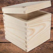 Wooden Box with Lid 13x13x13cm /Small Square Cube Plain Decorative Pine Storage