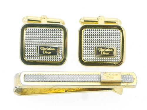 Jeu de broches cravate Dior quincaillerie or & remise argent authentique d'occasion T17150