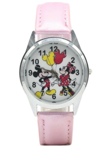 Mickey And Minnie Mouse Pink Leather Band Wrist Watch - 第 1/1 張圖片