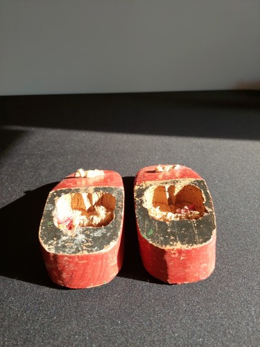 Japanese Pokkuri Wooden Geta Maiko Geisha Sandals Red Striped 6.5" Shoes - Picture 3 of 8