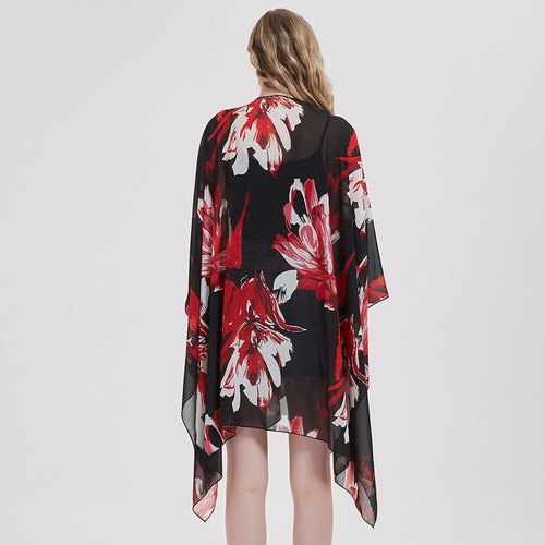 PLUS WOMANS CHIFFON LONG KIMONO WATERFALL CARDIGAN FLORAL TOP HIPPIE LOATY SHAWL - Picture 15 of 38