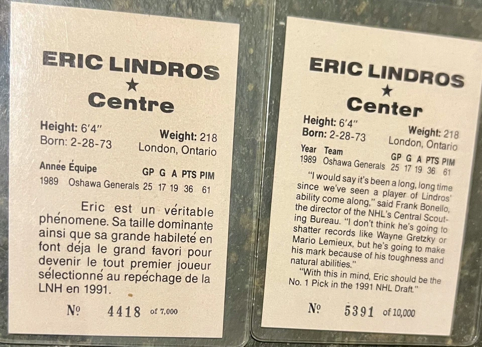 ERIC LINDROS 1989-90 Oshawa Generals - VERY RARE (Limited French) - Image 2 of 2