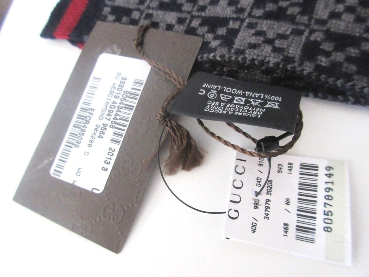 GUCCI　ストール　LANA-WOOL 100% gucci scarf 100% Lana 23x180 new cm Black Grey Wool ref