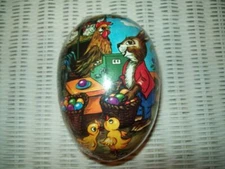 NEW GERMAN PAPER MACHE FILLABLE NESTING EASTER EGG SMALL 4 1/2" BUNNY CHICKS EGG