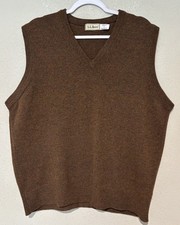 VTG 90s LL Bean Brown Lambswool Sweater Vest V Neck Scotland Size Large Zz16