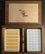 Vintage Say Pepsi Please! 2 Deck Wooden Playing Card Storage Box. Complete Decks