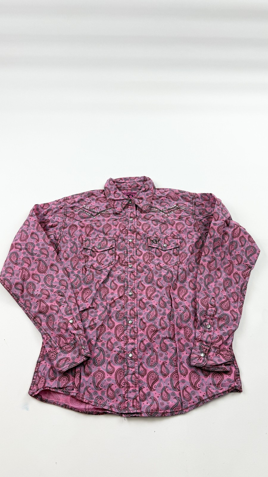 Cowgirl Hardware Shirt Girls XL Pink Paisley Western Pearl Snap Rhinestone Yoke