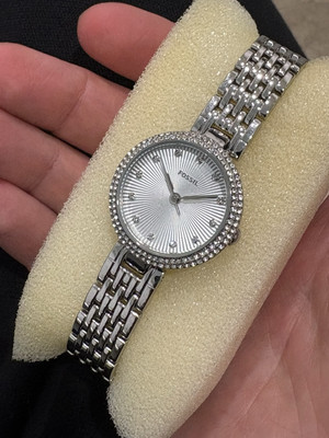 FOSSIL ES3345 WHITE SILVER FACE LADIES ROUND GLITZ CASUAL LADIES STEEL BRACELET