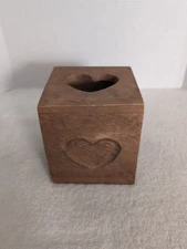 Vintage Farmhouse Hand Made Wood Tissue Box Cover Heart Cut Out Shabby Chic