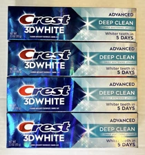 Crest 3D White Adv Deep Clean Whitening Toothpaste, 3.3 oz Exp 3/28 Lot Of 4