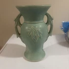McCoy Twig 9" Double Handled Vase Matte Light  Green 1940s Vintage #275