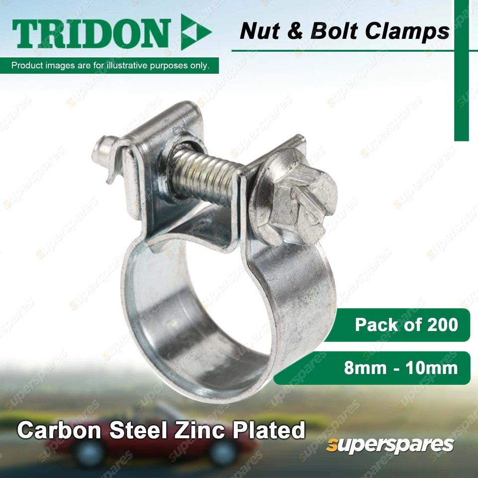 Tridon Nut & Bolt Hose Clamps 8mm - 10mm Carbon Zinc Plated Pack of 200