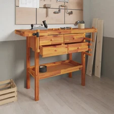 Workbench with Drawers and Vices 48.8"x20.5"x32.7" Solid Wood Acacia vidaXL