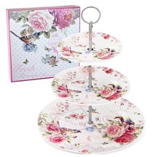 3 Tier Cupcake Stand Ceramic Tiered Serving Cake Stand Floral Dessert Stand f...