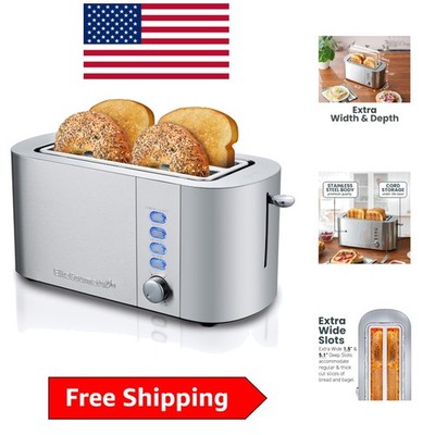 Sleek 4-Slice Long Slot Stainless Steel Toaster with Bagel & Defrost Functions