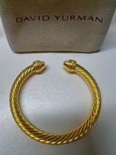 David 7mm Gold Dome Cable Cuff Bracelet 18k Gold & Diamond SZ:M