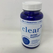 SMNutrition Clear-3 Acne Support Supplement with Zinc, DIM & Probiotics, 60 Caps