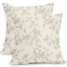 Floral Pillow Covers 18x18 Inch Tan and Cream 18" x 18" Pack of 2 A Tan