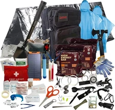 72 Hour Emergency Survival Kit with Food, Solar Power Bank, Water Purifier, Firs