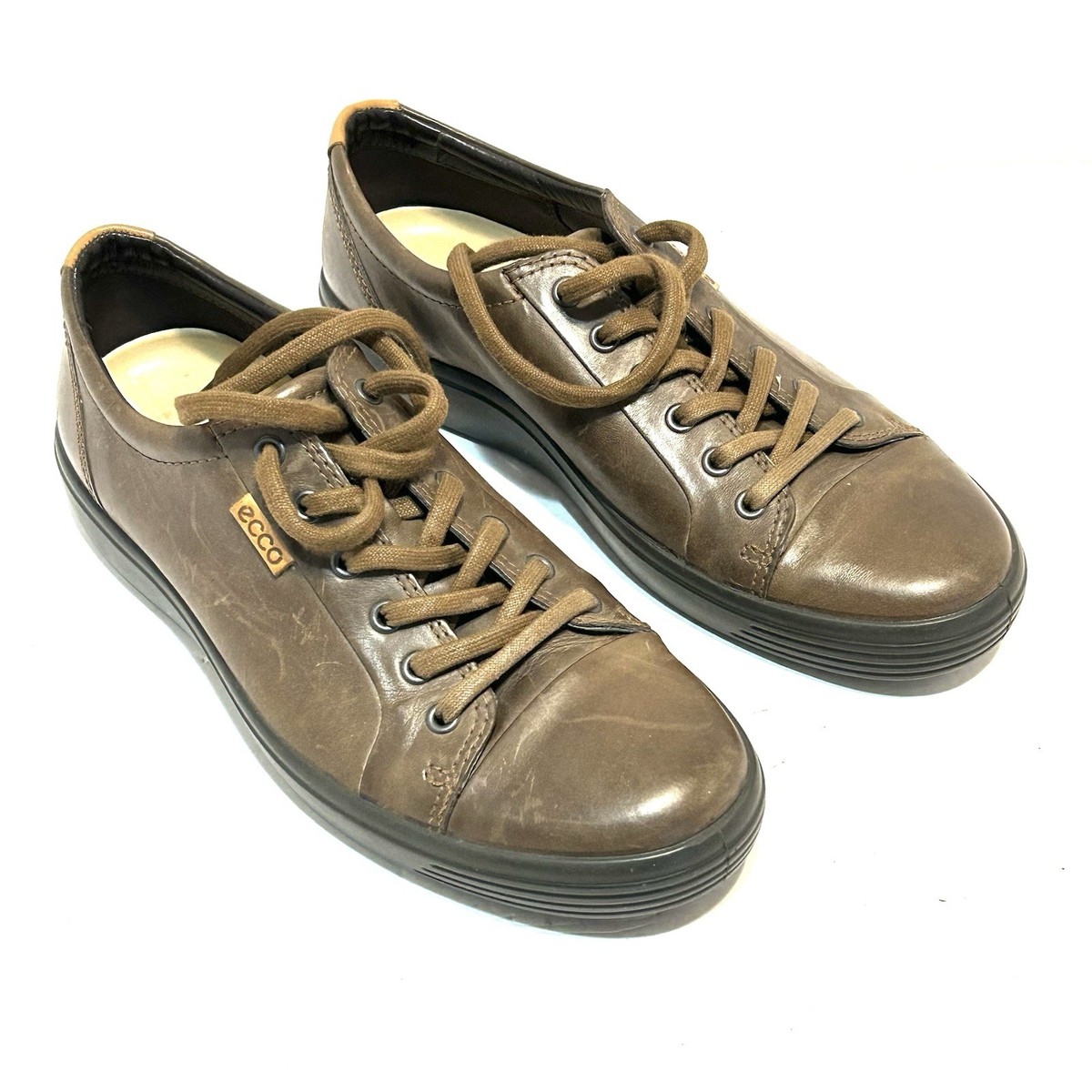 Ecco Brown Leather Lace Up Sneakers Casual Shoes Mens Size  display picture 1