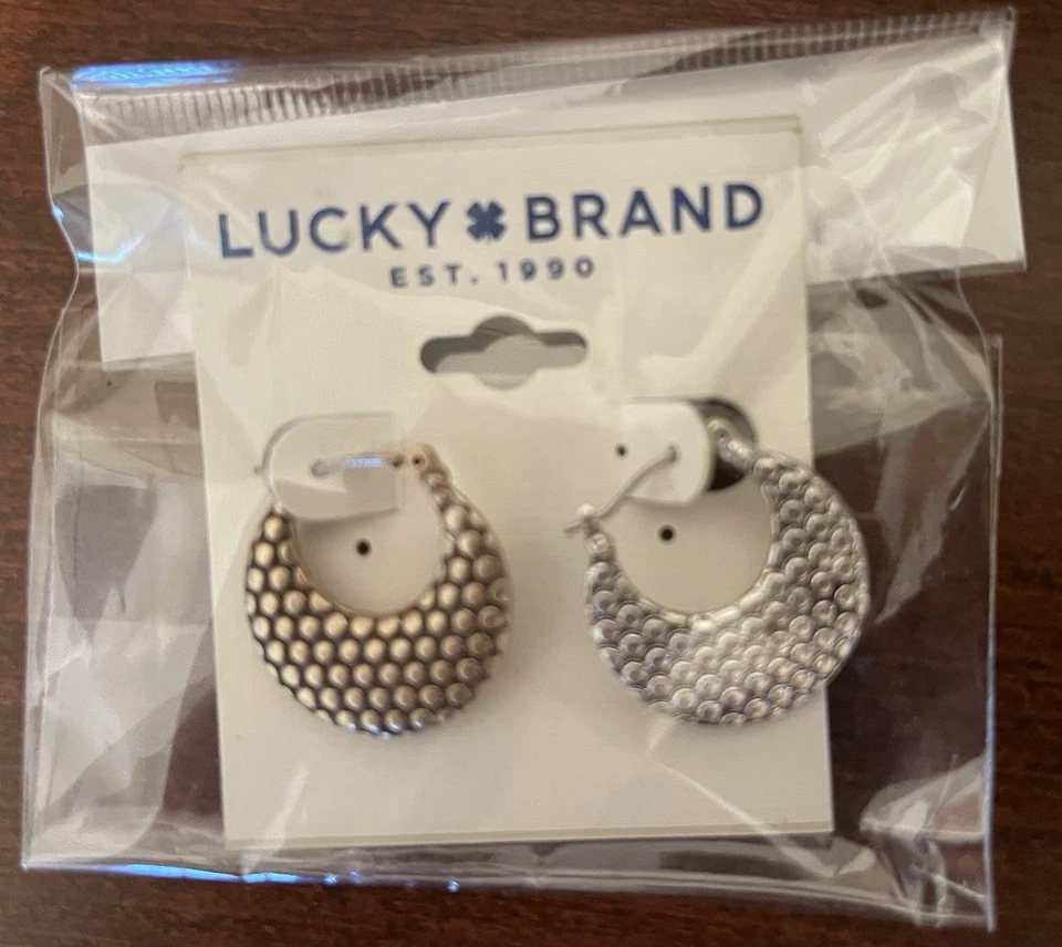 Lucky Brand Hoop Earrings Purposely Mismatched Silver & Gold 1” Brand New! - Image 2 of 2