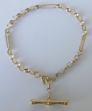 9ct Gold Bracelet - 9ct Gold Hollow Belcher Chain Link T Bar Bracelet (3.4g)
