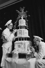Tony Quinnell Frank Jacobs finish the decorations on the wedding c- Old Photo