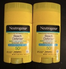 Lot Of 2 Neutrogena Beach Defense Sunscreen Stick SPF 50 - 1.5 oz 12/27