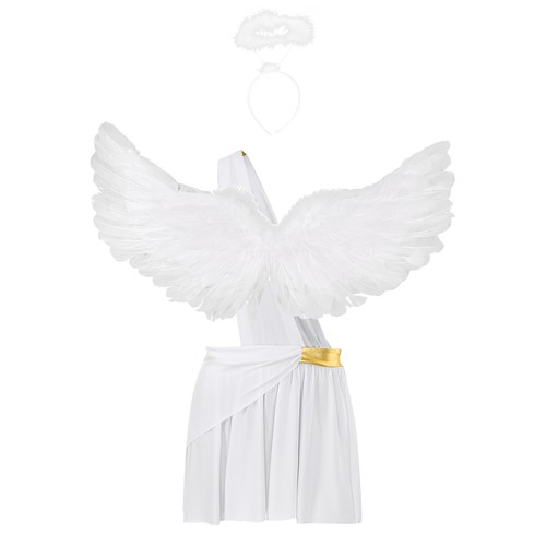 Para Hombres Halloween Ángel Cosplay Disfraz Falda con Alas de Pluma y Conjunto de Aro para el Pelo - Imagen 13 de 28