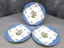 Herend Hand-Painted Blue Rothschild Bird Bread & Butter Plates – Set of 3 (6.5")