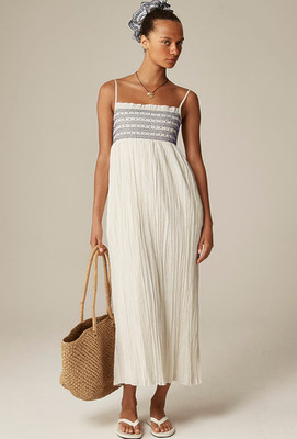 NWT J.Crew $168 Petite Catania Crinkled Dress, Ivory, Sz MP