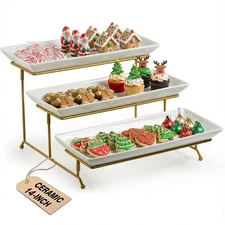Large 3 Tier Serving Stand Tiered Serving Trays Collapsible Sturdier Rack wit...