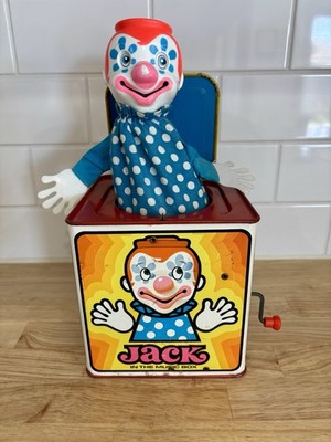 【メ1010-09】Clown Vintage 1971 Mattel Jack in the Music Box Metal Clown Toy Tested