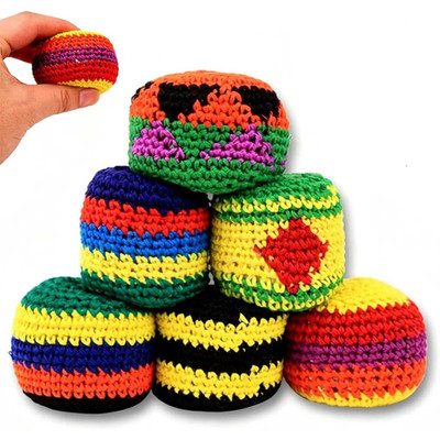 6PCS Handcrafted Crochet Hacky Sacks for Outdoor Games and Juggling Activities