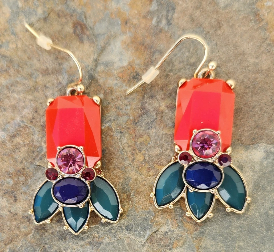 Juego de collar y pendientes Talbots dorado, naranja, verde y rosa tono joya Foto 4 de 4