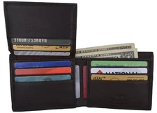 Mens Genuine Leather Black Flap Credit Card ID Holder Slim Bifold Wallet RFID