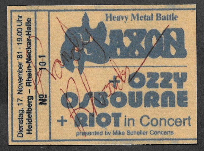 Randy Rhoads Autograph & Ozzy Concert Ticket Reprint On Genuine