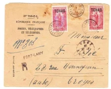 Chad Sc#15,#9-OFFICIAL-FORT LAMY 4/AOUT/24-REGISTERED-to FRANCE-backstamped