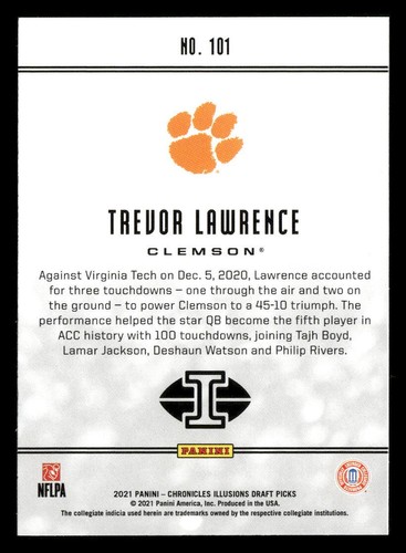 2021 Chronicles Draft Picks Trevor Lawrence #101 Illusions RC Clemson Tigers - Picture 2 of 2