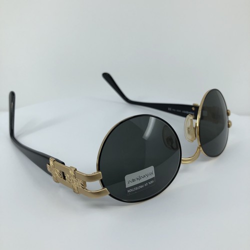 New Vintage Yves Saint Laurent YSL 6042 Sunglasses C. Y 104 Shiny Black & Gold - Picture 9 of 16