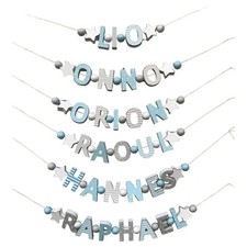 WUNSCHNAME HOLZ NAMENSKETTE GRAU BLAU PERSONALISIERT BABY NAME GEBURTSTAG TAUFE
