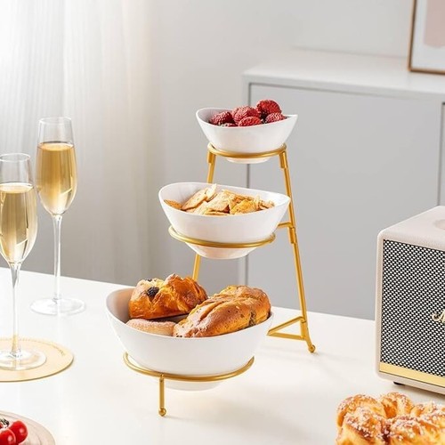 3-stufiges Servierschüssel-Set - eleganter Lebensmittelständer für Snacks, Desserts und P - Bild 3 von 4