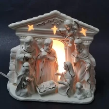 Porcelain Nativity Tabletop Decoration Light Up Plug In Christmas Holy Family